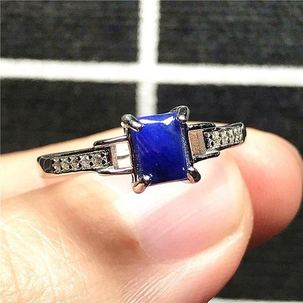 

cluster rings 5mm natural blue sugilite ring jewelry for woman man 925 silver anticancer stone bead crystal fashion adjustable, Golden;silver
