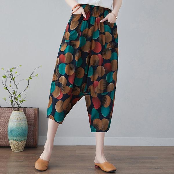 

women boho print wide leg pants ladies summer loose elastic waist holiday beach trousers ankle-length harem plus size 4xl women's & cap, Black;white