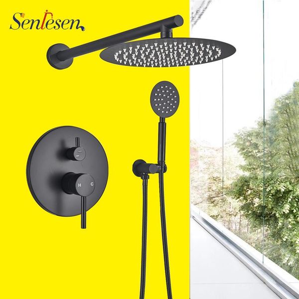 

senlesen bath shower faucets set ultra-thin bathroom tap wall mount faucet mixer 8 inch/10 inch/12 inch sets