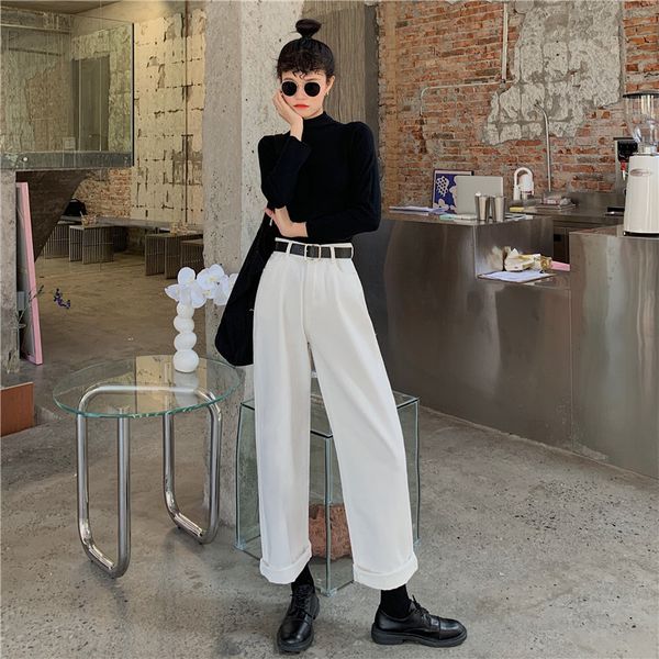 

ytx240 summer all-match loose pants legged high-waisted drape jeans, Blue