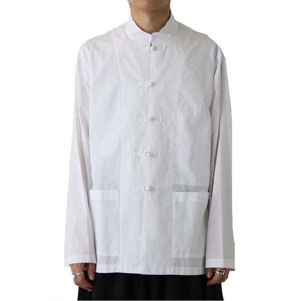 

customized plus size s-6xl chinese men's leisure collar shirt with back-to-date button and loose multi-pocket casual shirts, White;black