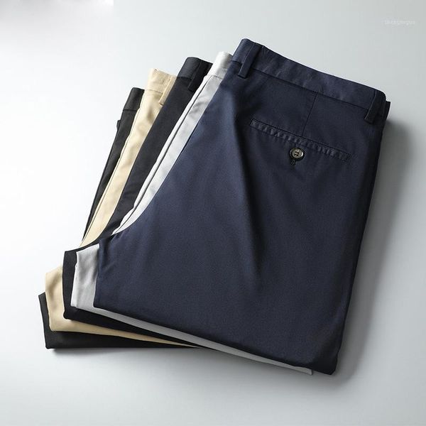 

men's pants brand straight suit men spring summer long trousers male business casual plus size pant high grade pure color, Black