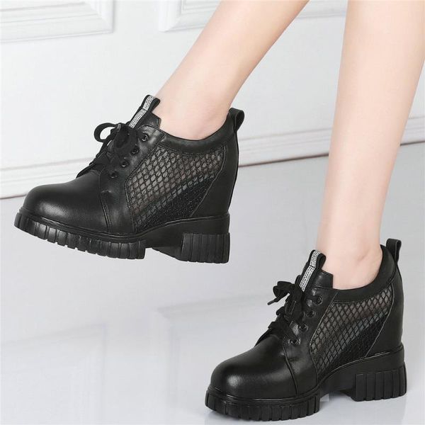 

dress shoes casual women genuine leather wedges high heel pumps female summer fashion sneakers chunky platform oxfords, Black