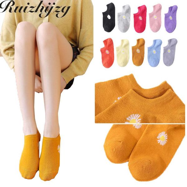 

socks & hosiery ruizhijzg ready stock 1 pair invisible women ladies female summer flower print korean style solid color no show sock, Black;white