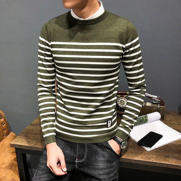 

men's sweaters o-neck pull homme spring autumn cotton knitwear pullover clothing jersey brand sweater men fashion casual striped iv48, White;black