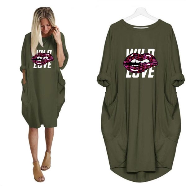 

plus size women dress pocket lips letter print long sleeve harajuku party streetwear vestido robes loose holiday clothes casual dresses, Black;gray