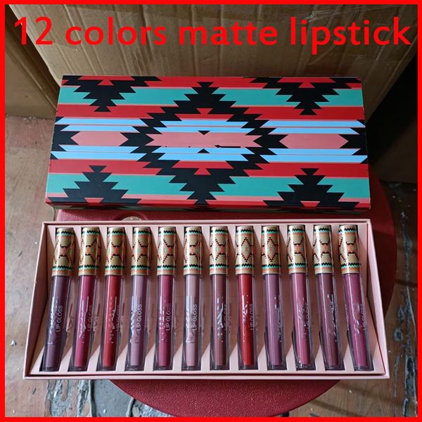 M Maquiagem Lip Gloss Coleção Christmas Matte Líquido Batom Conjunto 12 Cores Lipkit 12 pcs / Set Lipgloss Real Imagem