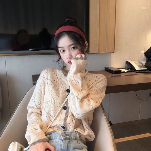 

knitted cardigan coat women's net red celebrity inspired clothes hollow cute college style1, White