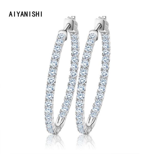 Aiyanishi Real 925 Sterling Silver Clássico Big Hoop Brincos Luxo Sona Diamante Hoop Brincos Moda Simples Minimal presentes 220218