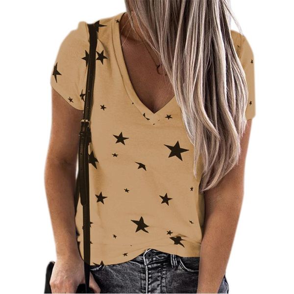 

star printed t shirt female v neck women clothing summer ladies casual women's t-shirt, White