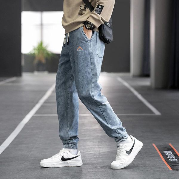 

men's jeans mid-rise micro-elastic japanese fashion korean version of large size straight loose xi youth trousers, Blue