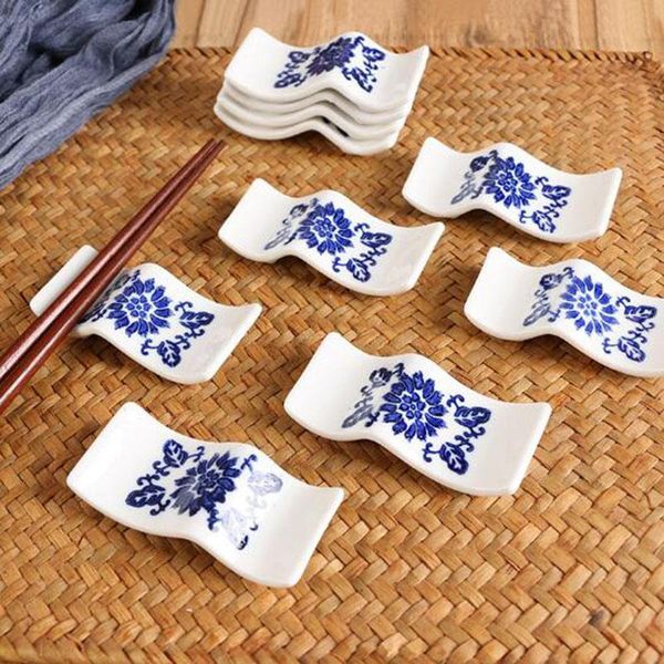 

chopsticks 10pcs/set ceramic chopstick holder blue and white porcelain rest rack fork spatula shelf