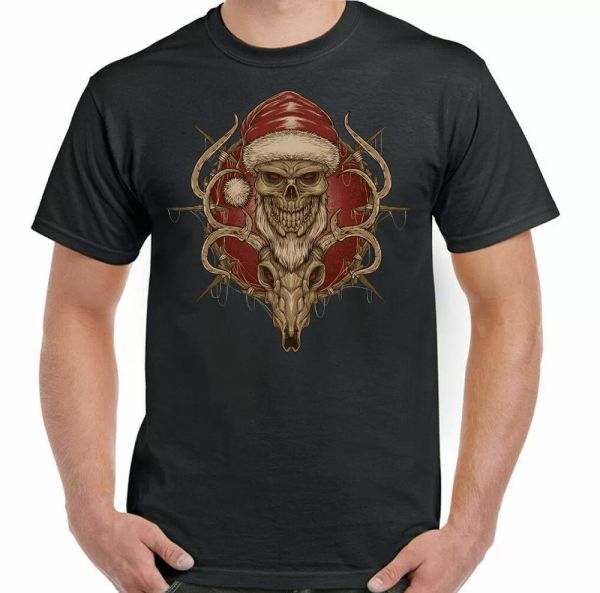 

xmas skull t-shirt biker santa & reindeer mens gothic motorbike bike secret, White;black