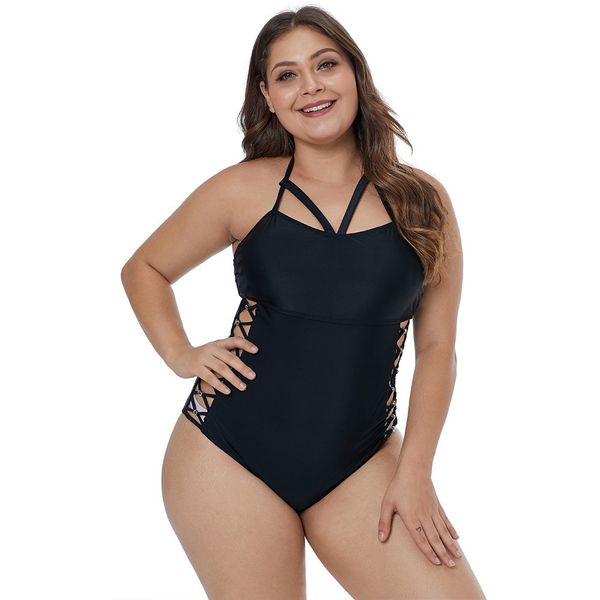 

bathing suit 410923 piece swimsuits neck open back cover belly show thin spring women's swimwear one, White;black