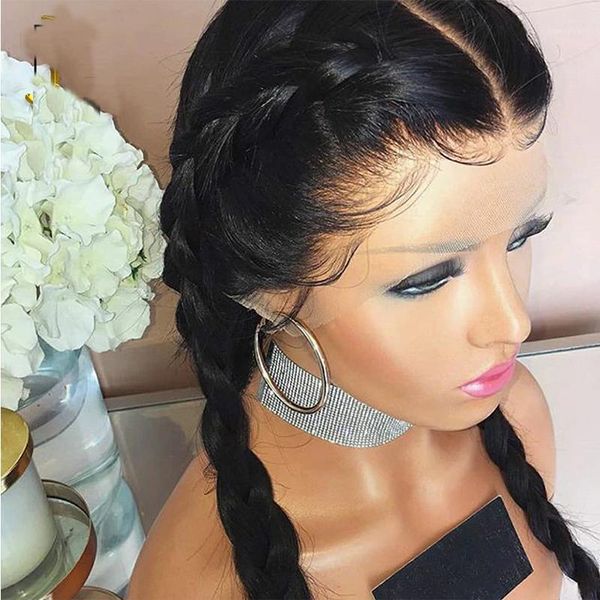 

natural hairline black color long silky straight lace front synthetic wig for women with baby hair daily wear wigs1