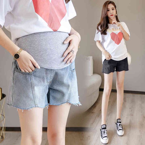 

maternity bottoms 815# summer stylish denim maternity shorts casual straight short jeans clothes for pregnant women elastic waist belly preg, White