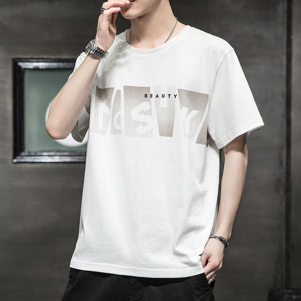 

luxury t-shirts summer short sleeve fashion round neck letter cloth young students loose t-shirt men's wear, Black