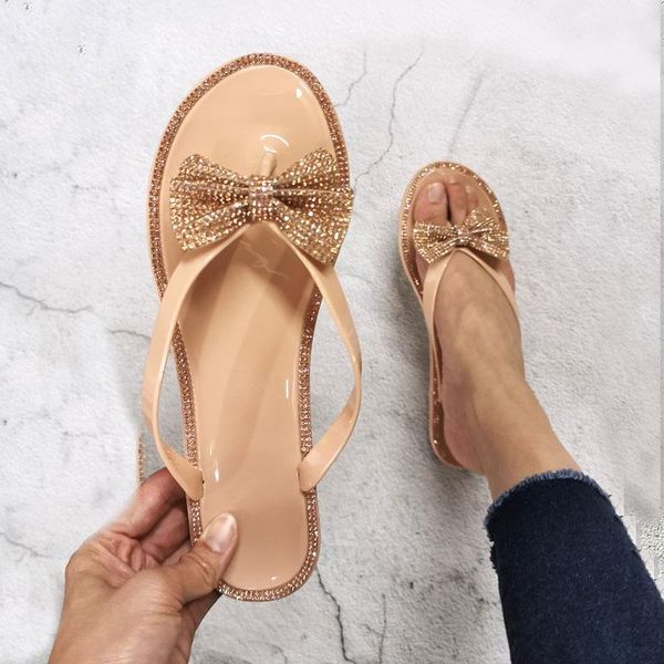 

slippers summer ladies women shoes crystal cute bow flat heel female flip flops beautiful woman beach sandals, Black