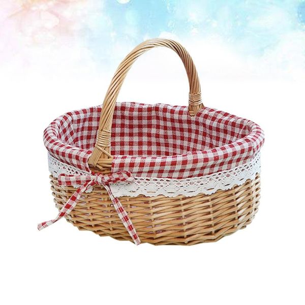

storage baskets hand woven picnic bag gift basket wicker linen inner for use size (primary color red plaid fabri