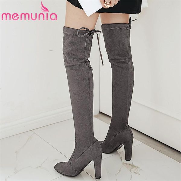 

boots memunia 2021 fashion high heel over knee women thigh lace up autumn winter long ladies big size 46, Black