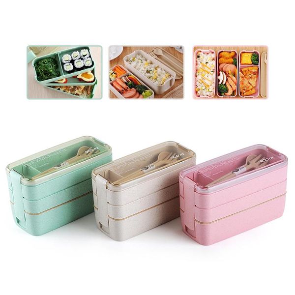 

dinnerware sets insulated lunch box kids student school 3-layer tableware bento container storage breakfast boxes with fork spoon