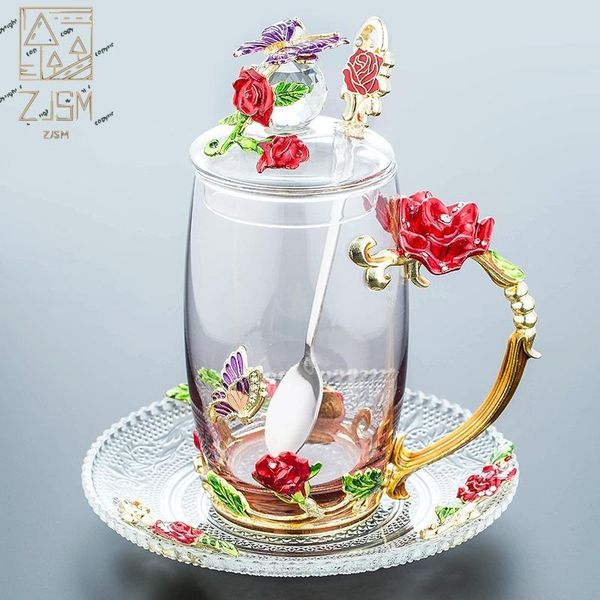 

wine glasses 320 / 350ml beautiful enamel cup, glass, household set, flower tea, crystal coffee beer mug, couple wedding gift