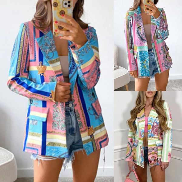 

women's suits & blazers plus size women blazer 2021 print fashion autumn ol casual jacket, White;black