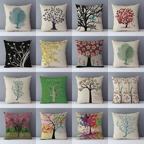 Cojín/almohada decorativa plantas coloridas árboles de la vida cojín impreso para sofá cojines traseros cojines decorativos para el hogar 45x45cm