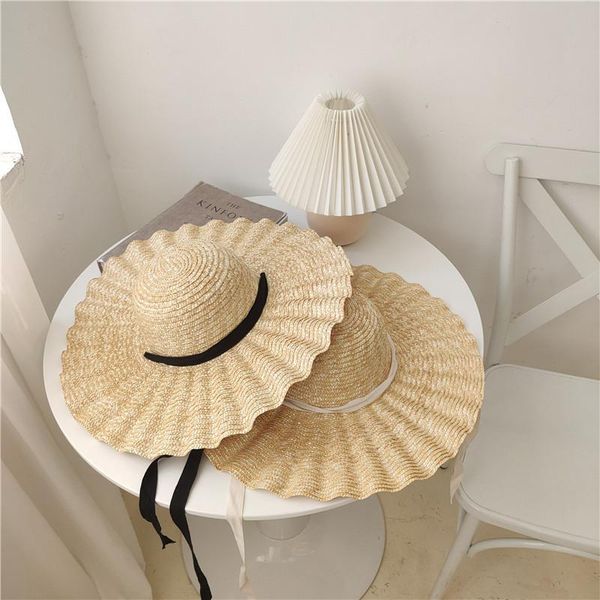 

women summer hat big brim straw elegant women's sun protection retro holiday fisherman bucket wide hats, Blue;gray