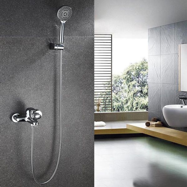

bathroom shower sets quality chrome bath mixer faucet rotate tub spout wall mount 8" rainfall head with handshower