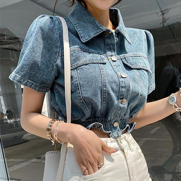 

women's jackets lapel high waist slim casual bomber 2021 denim jacket summer bolero jean single-breasted cropped short coat, Black;brown