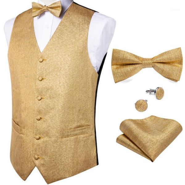 

men's vests barry.wang gold silk vest classic waistcoat party wedding paisley jacquard hanky bow tie cufflinks set dibangu, Black;white