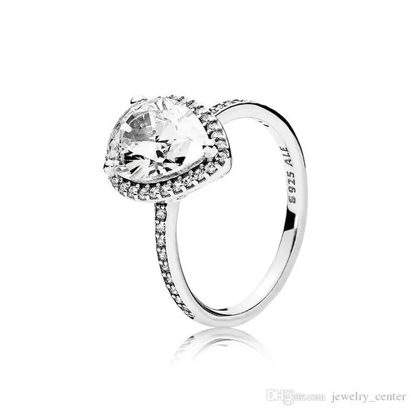 Gioielli firmati Anello nuziale in argento 925 Pandora Pandora Tear drop CZ Diamond RING Diamanti con zirconi cubici Anelli in stile europeo Regalo di compleanno per donna