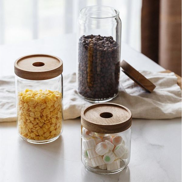 

storage bottles & jars kitchen tank boxes natural acacia wood cover 750/1000ml