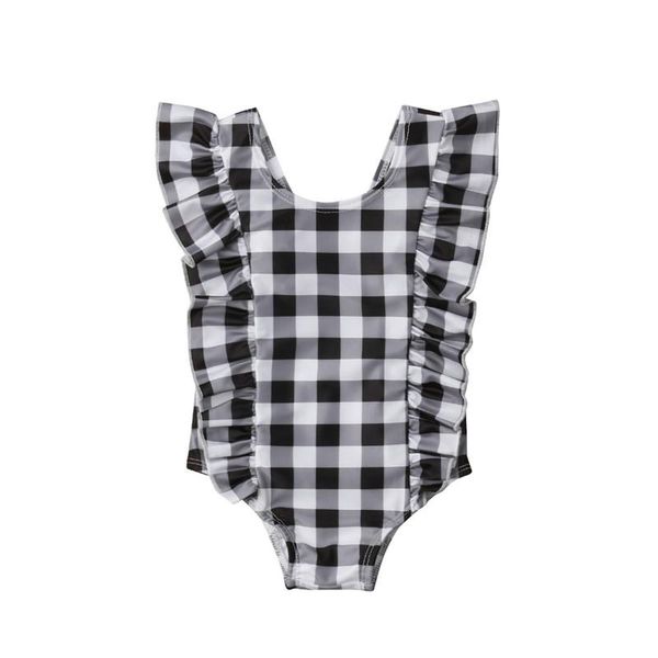 

one-piece suits summer girls swimwear cute kids swimsuit infant kid baby plaid bikini ruffles swimsuits one pieces bath dropshipp