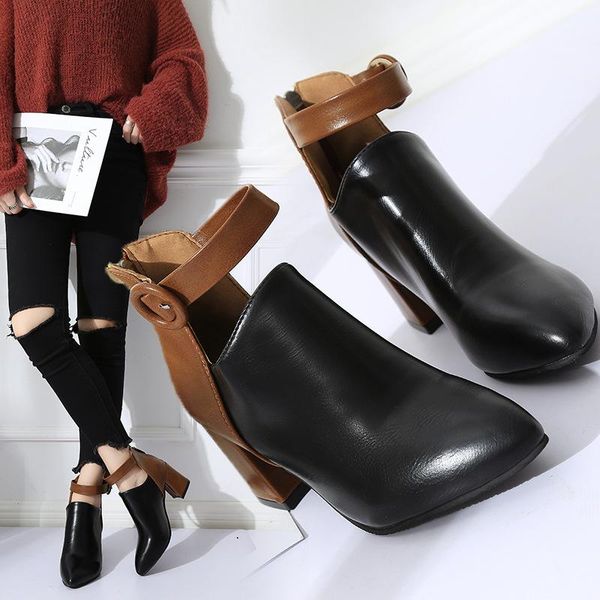 

boots women's shoes leather short solid waterproof platform in autumn and winter 2021, Black