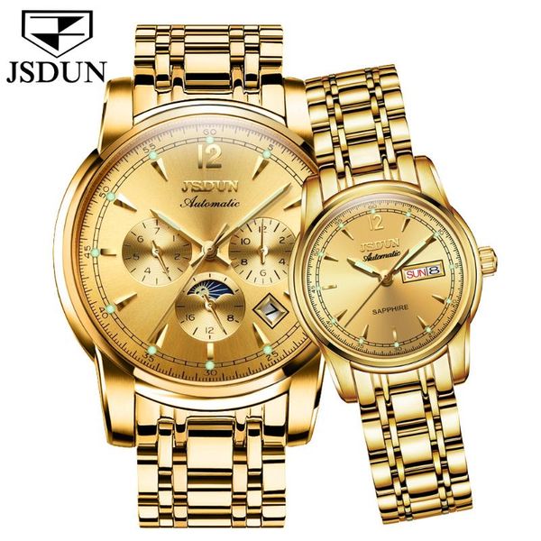 

wristwatches jsdun 2021 men's watch couple automatic mechanical waterproof men and women sports gold, Slivery;brown