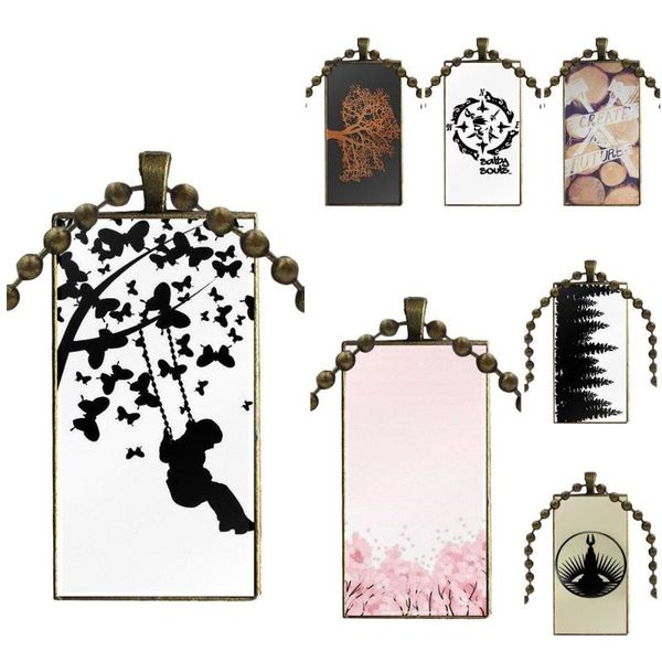 

love letters tree browning cutter logo for women girls handmade design fashion vintage glass rectangle necklace pendants pendant necklaces, Silver