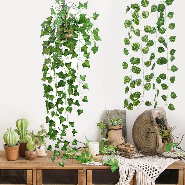 

decorative flowers & wreaths 1/2/3/5pc 2.3m artificial ivy green leaf plants vine hanging garland flower rattan string for home garden wall