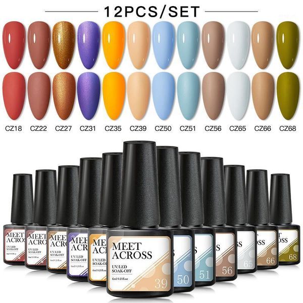 

across gel nail polish set 12/6pcs kit glitter vernis semi permanent base coat uv led art polish1, Red;pink