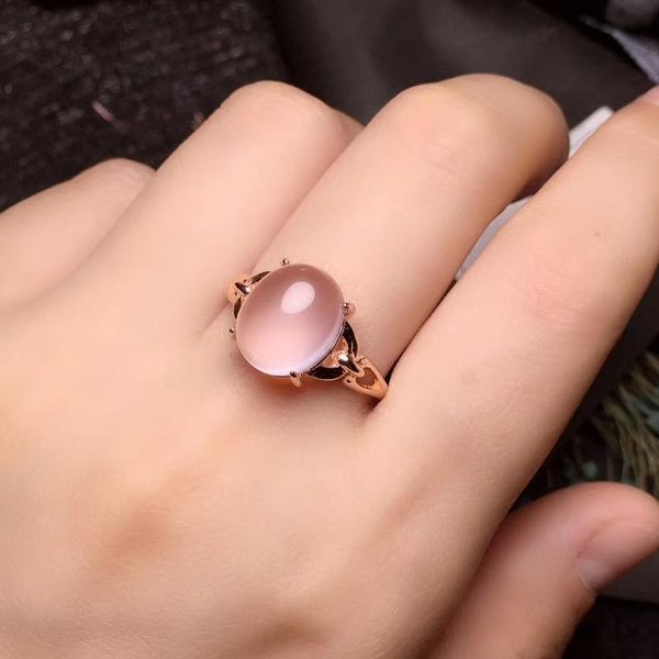

cluster rings colife jewelry 100% natural rose quartz ring for party 8mm*10mm silver solid 925, Golden;silver