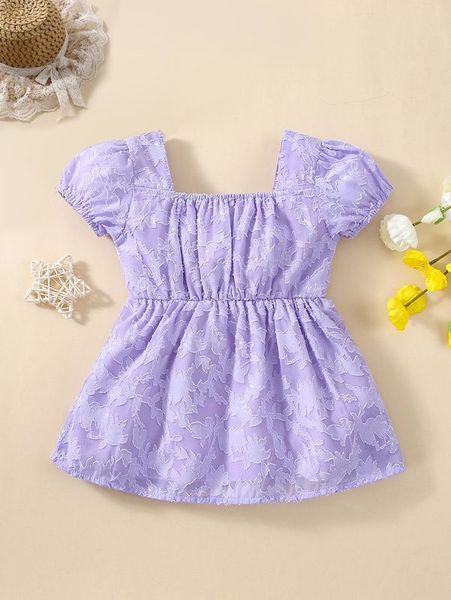 

baby square neck puff sleeve dress she, Red;yellow