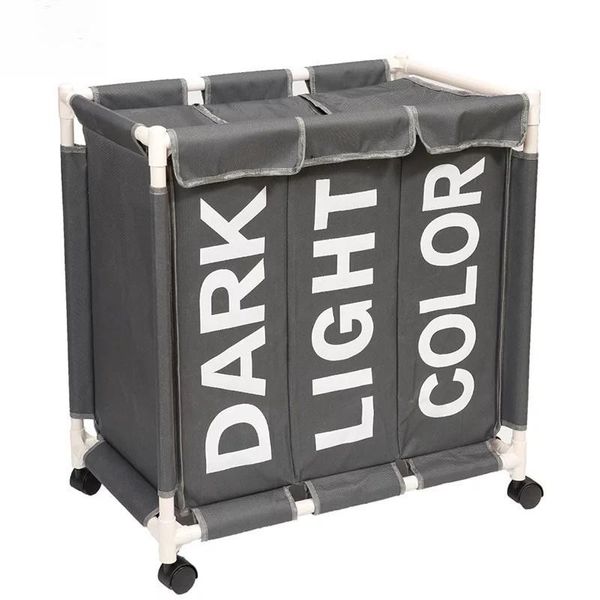

large rolling laundry basket organizer 3 grid hamper bin waterproof bags for dirty clothes storage box & organization