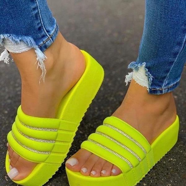 

summer women rhinestone platform flip flops 2021 wedge sandals beach slippers calzado mujer women's casual shoes, Black