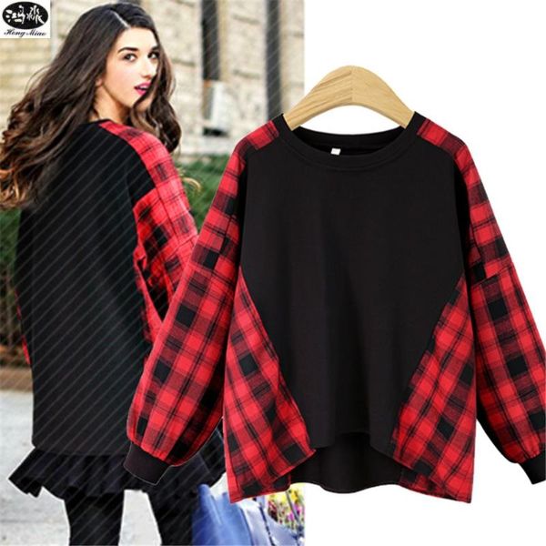 

hongmiao 2021 fashion women's leisure sports spring loose check t-shirt long sleeve pullover yoga outfit