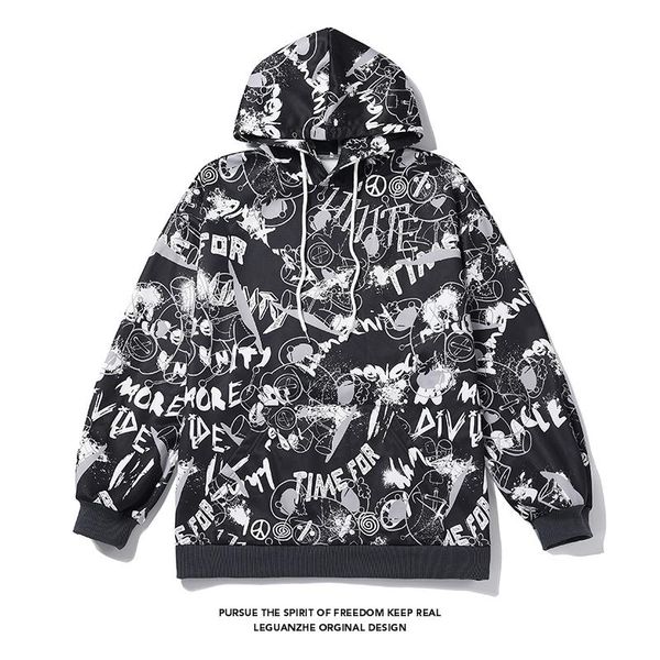 

men's hoodies & sweatshirts full print hoodie fashion minority high sense light european and american large coat hiphop, Black