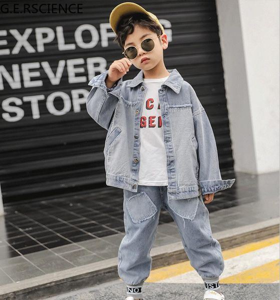 

children's clothing denim suit autumn 2021 big fashionable two-piece sets, White