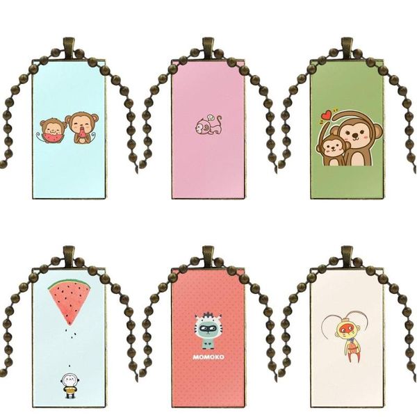 

necklace with bronze plated glass cabochon choker long pendant rectangle for women kids cartoon monkey second series necklaces, Silver