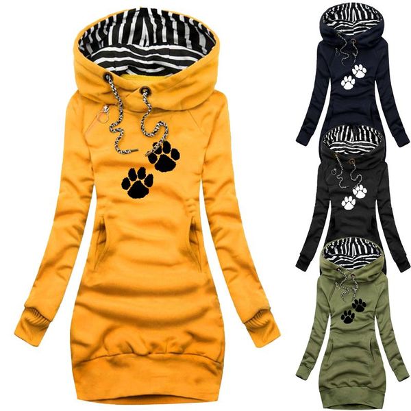 

casual dresses 2021 autumn and winter women printed knee-length dress long sleeve hooded warm sweatshirts skirts, Black;gray