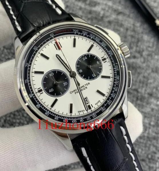 

n quality right hand men premier 42mm dark gray dial rubber belt watch quartz chronograph leather strap floding clasp mens dress on wrist wa, Slivery;brown